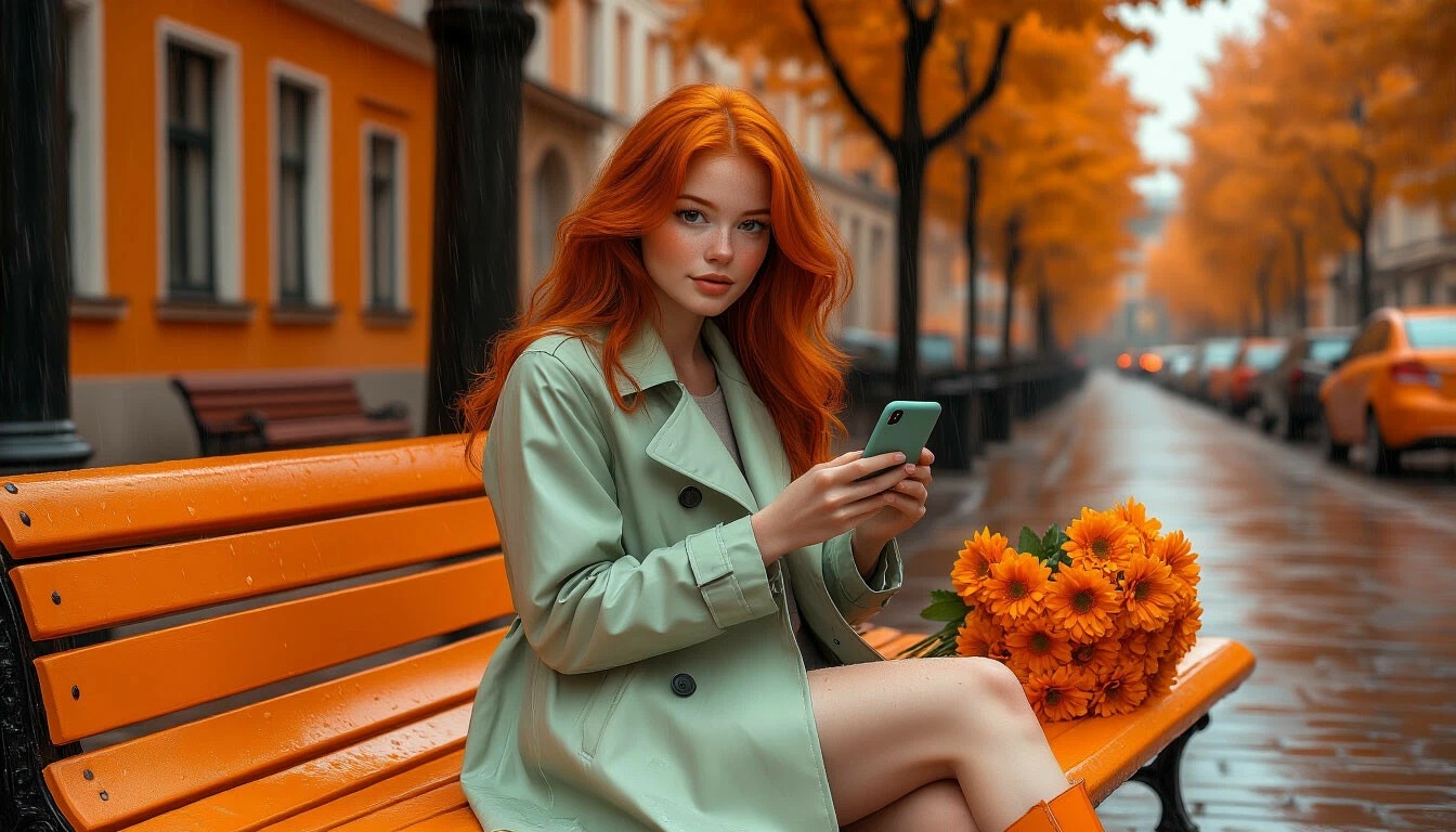 думает смартфон рыжая осень