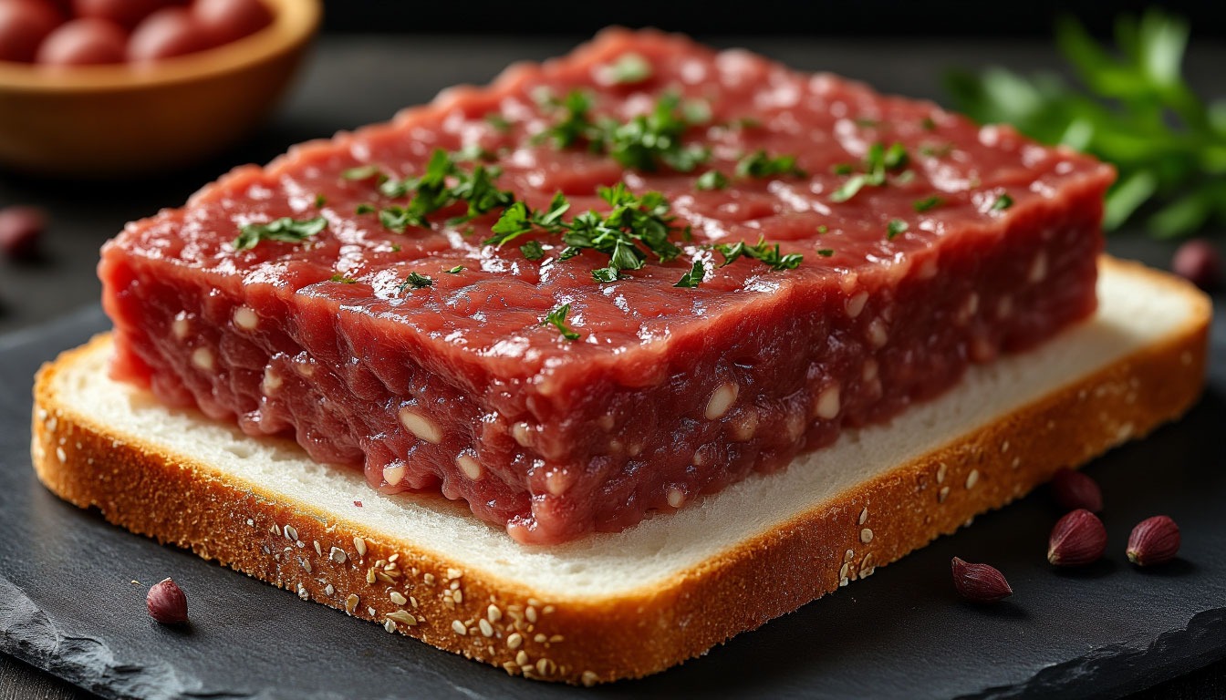 Сырой фарш на хлебе